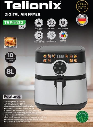 سرخ کن تلیونیکس مدل TAF4432 ظرفیت ۸ لیتر بدون روغن