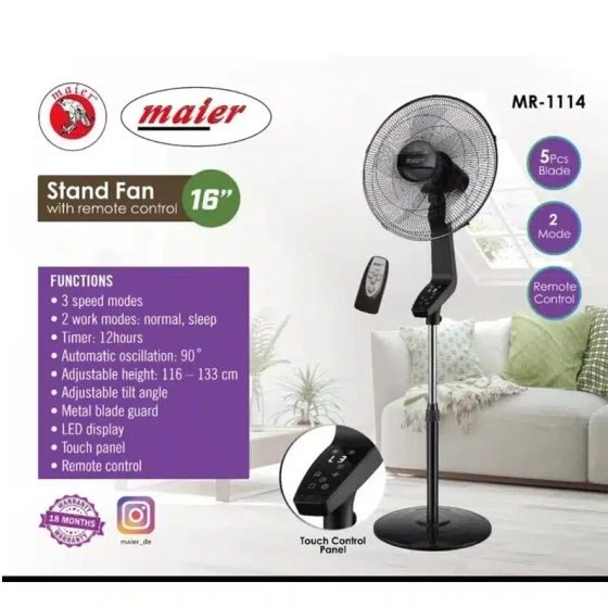 پنکه ایستاده مایر مدل MR1114 با ریموت و 5 پره