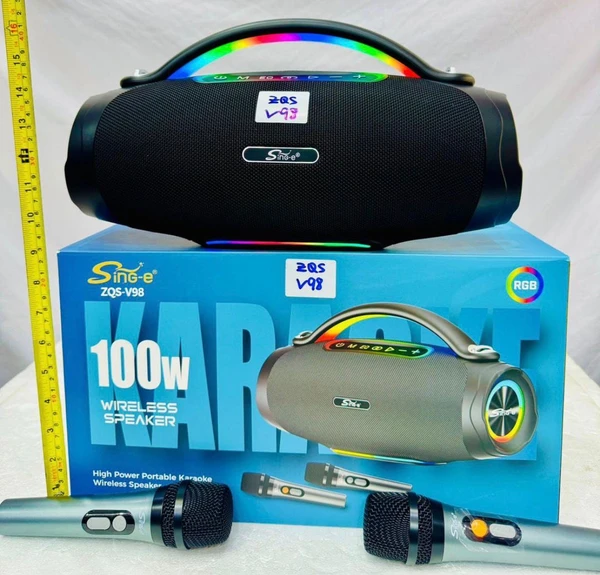 اسپیکر بلوتوثی کارائوکه Singe ZQS-V98 – صدای قدرتمند 100 وات + دو میکروفون بی‌سیم